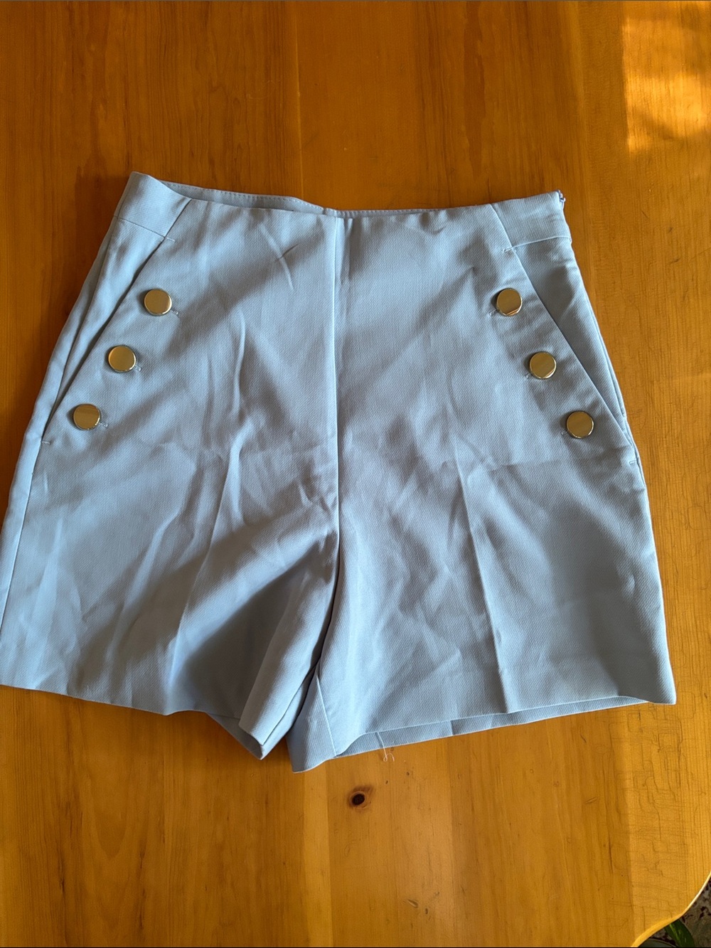 Zara Light Blue Tailored Shorts with Gold Buttons